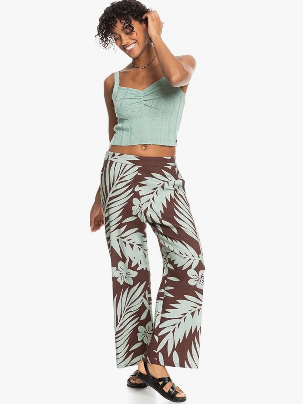 NWT! Roxy Mint Leaf Tropical Summer Wide-Leg Pants XS